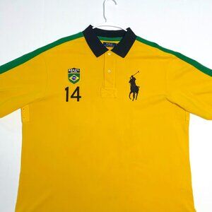 POLO RALPH LAUREN BIG PONY #14 BRAZIL POLO SHIRT YELLOW/BLACK /GRN SIZE XLT